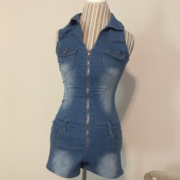 v.i.p. jeans Pants - V.I.P. Jeans Zip Up Denim Romper Jumpsuit JR 7/8
